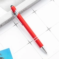 Matte red retractable ballpoint pen with black stylus tip and silver metal clip - Red