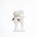 Figurine de renne de Noël en bois blanc vieilli avec nœud en jute et perles en bois - Cerf de Droite