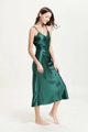 Nuisette longue en satin de soie vert foncé avec col en V et silhouette fluide élégante - Vert