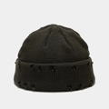 Detailed view of the distressed knit beanie with ribbed texture and ripped brim details - M (56-58cm) / Army Green