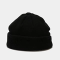 Detalle del gorro de punto acanalado negro con logo circular en el borde doblado - M (56-58cm) / Negro