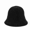 Close-up of thick textured chenille knit fabric on a solid black bucket hat for winter - M (56-58cm) / Black