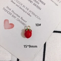Detail of red strawberry charm with green leaves and gold ring, size 15x9mm for DIY - 10# (15*9mm)