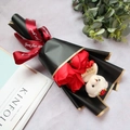 Gift set with red soap roses, small plush bear, and Just for you ribbon in black wrap - Bear Red