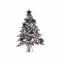 Detailed view of silver Christmas tree brooch with sparkling green and colorful rhinestones - Silver Colorful Rhinestone Christmas Tree