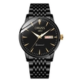 Men's business quartz watch with black stainless steel band and gold luminous dial - Black Dial Black Case