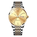 Men's two-tone gold and silver business watch with luminous dial and day-date display - Gold Dial Two Tone Case