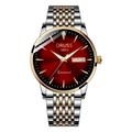Men's quartz watch with red gradient dial and silver-gold steel band showing date - Two-tone Red Face