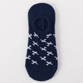 Navy blue low-cut no-show cotton socks featuring white airplane patterns for men - Navy Airplane Print (S27)