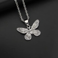 Collana con ciondolo a farfalla stile hip hop con placcatura argento e cristalli - Solo ciondolo / Argento