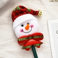 Penna a pupazzo di neve di Natale con cappello rosso e campanellino d'oro su fusto verde - Pupazzo di Neve con Cappello in Maglia / Fusto Verde