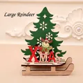 Décoration de traîneau de Noël en bois avec sapin vert et renne - Grand Renne