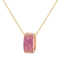 Minimalist gold necklace with a ring pendant encrusted with sparkling pink crystals - Gold Chain Pink Stones Style (Style 3)