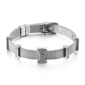 Silver stainless steel mesh bracelet with bow charm and sparkling crystal accents - Steel Color (Silver)