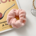Pink plush scrunchie with soft faux fur texture for girls' hair styling and accessories - Pink Plush