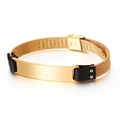 Pulsera para hombre de malla de acero inoxidable dorado con detalles de cuero y placa - Estilo Liso Cepillado (KB112533-BD) / 12mm de Ancho / 21.5cm de Largo / Dorado