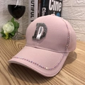 Pink baseball cap with sparkling silver rhinestone D letter and colorful crystal accents - D Rhinestone Mesh Pink