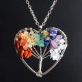 Silver tree of life heart pendant with colorful crystal stones on a delicate chain - Heart-shaped Solid Root 5cm