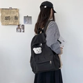 Zaino nero grande impermeabile per donna con charm a forma di orsetto bianco morbido - 19 Pollici / Nero