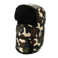 Gorro de aviador camuflaje de invierno con forro de pelo sintético y máscara facial - Verde