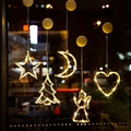 Warm white LED suction cup holiday lights featuring star, tree, moon, and angel shapes - Set 4 - 5 Styles