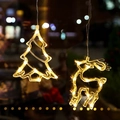 Hanging warm white LED Christmas lights featuring tree and reindeer festive shapes - Christmas Tree + Reindeer