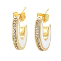 Vintage gold C-shaped hoop earrings with colorful enamel and sparkling zircon stones - White