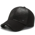 Men's winter baseball cap in black leather with quilted fabric and ear protection - Adjustable / Black