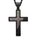 Heren kruishanger van geborsteld roestvrij staal in brons met donker inlegwerk detail - Enkele Hanger Zwart Patroon Stijl