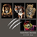 Set of four animal scratch art papers featuring lion and tiger motifs, 21x29.5 cm size - Beast Series / A4 (Set of 4)