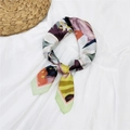 70cm square silk scarf with vibrant floral patterns in pink, purple, and green shades - Gardenia Green