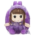 Cute purple plush doll backpack for toddlers with 3D cartoon girl and tulle dress - Fairy Purple