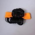 Detail of orange fabric headband with synthetic curly wig bun for baby girls - Single Bun / Orange