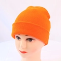 Classic bright orange ribbed knit beanie hat with cuffed brim for winter warmth - One Size / Neon Orange