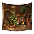 Detail of Christmas tapestry featuring a vintage fireplace, tree, and holiday gifts - 73*95CM (Brushed Fabric) / 19th Century European Festive Style(GT100597)