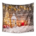 Detail of Christmas tapestry featuring glowing lights, cedar branches, and festive ornaments - 73*95CM (Brushed Fabric) / Wood Grain Background Lighted Tree Style(GT100601)