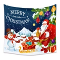 Detail of Christmas tapestry featuring Santa and snowman in a snowy winter village scene - 73*95CM (Brushed Fabric) / Starry Sky Snow Mountain Santa Style(GT100605)