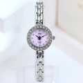 Women's quartz watch with silver metal strap, pink mother-of-pearl dial and diamond bezel - Silver Case Purple Dial