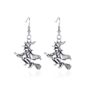 Vintage silver witch on broomstick earrings for Halloween festivals and gothic outfits - Witch Style