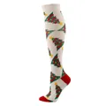 Christmas knee-high compression socks featuring festive green trees and red knit patterns - Colorful Christmas Tree