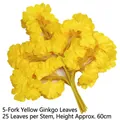 Lifelike 60cm yellow ginkgo branch with 25 leaves for home and project decoration - 5-Pronged Yellow Ginkgo