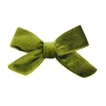 Close-up of olive green velvet bow accessory with rich texture and double-wing design - No.5 Army Green