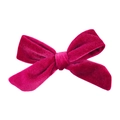 Detailed view of the soft velvet texture and knot of the magenta ribbon hair bow - No.10 Rose Red