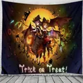 Detail view of Halloween anime tapestry with trick or treat text on white brick wall - 230x180cm / WSJ-4 (Anime Girls)