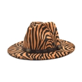 Close-up of zebra pattern fedora hat featuring a brown leather band and metal buckle - M (56-58cm) / Khaki