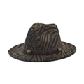 Detailed view of zebra print fedora with brown leather band and metallic studs - M (56-58cm) / Army Green