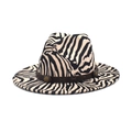 Detailed view of the zebra pattern wool fedora with a studded leather band and stitching - M (56-58cm) / Off White