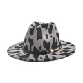 Cappello fedora in lana con motivo a mucca grigio e fascia in pelle nera con fibbia - M (56-58cm) / Grigio