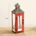 Red vintage Christmas lantern decoration with snowman and pine tree patterns, 28cm height - Rectangular Green