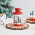 Vintage red Christmas lantern with Santa patterns and star cutouts on wood base - Dome Santa Claus Red